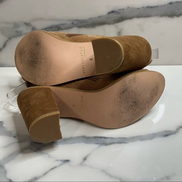 Very Volatile | Women's Brown Leather Festival Chucky Heel Peeptoe Booties Sz 6 - Picture 5 of 6